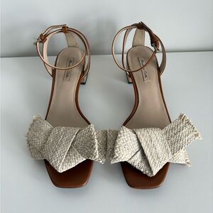 Massimo Dutti Brown Sandals With Raffia Bow Detail